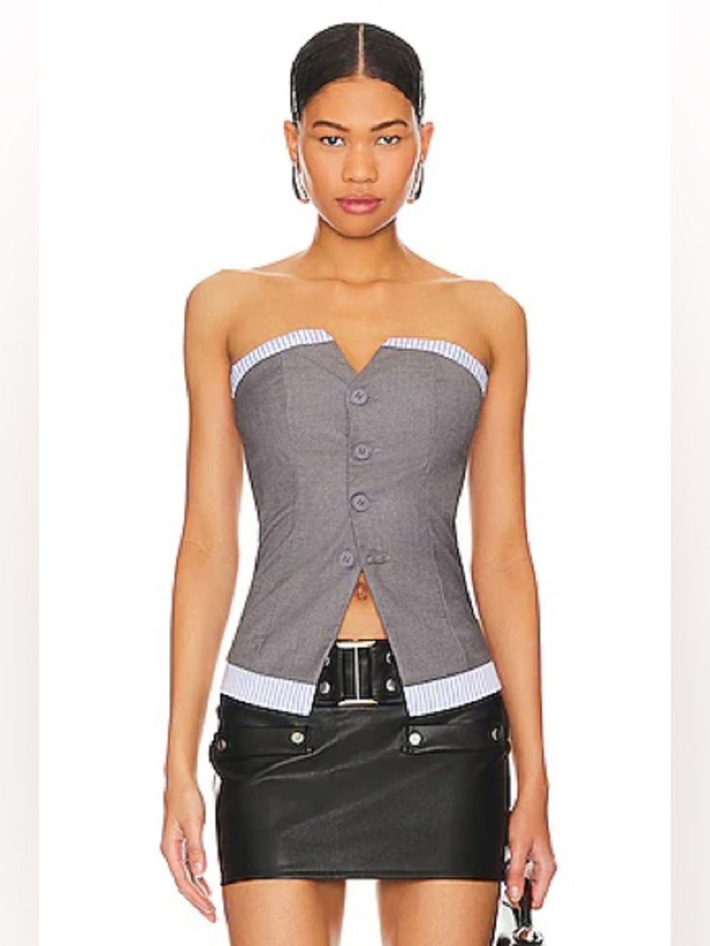 Superdown Grey White & Blue Striped Strapless Imogen Top, Size Medium